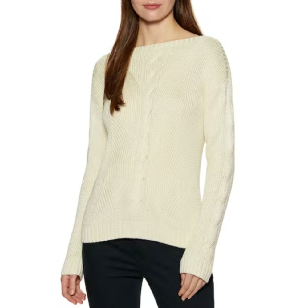 Lauren Ralph Lauren Cable Knit Cotton Blend Boat Neck Sweater Sz L NWT